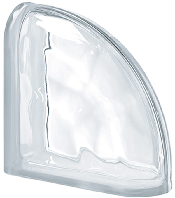 Mattone di vetro PEGASUS Neutro Terminale Curvo Ondulato Trasparente